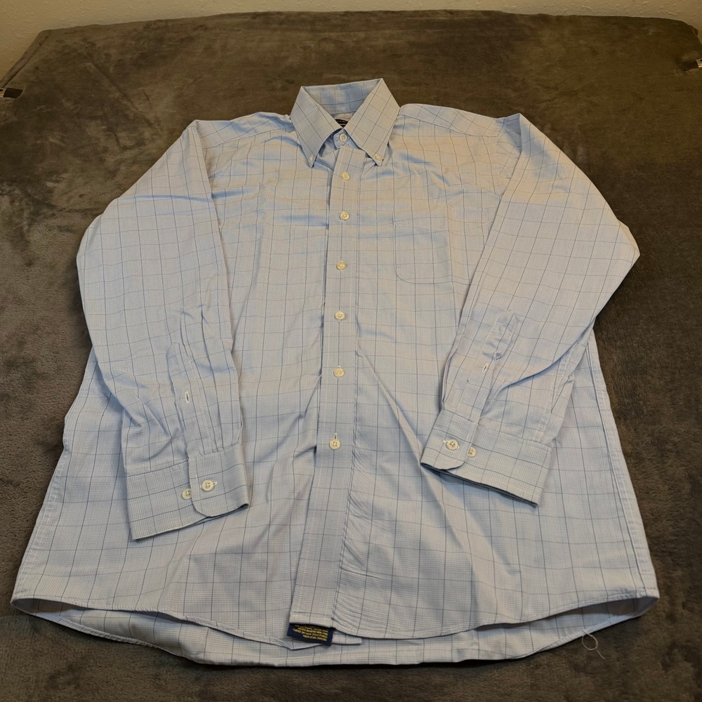 Club Room Pinpoint Shirt Mens 15.5 32/33 Blue Check Easy Care Button Up L/S - Picture 3 of 9